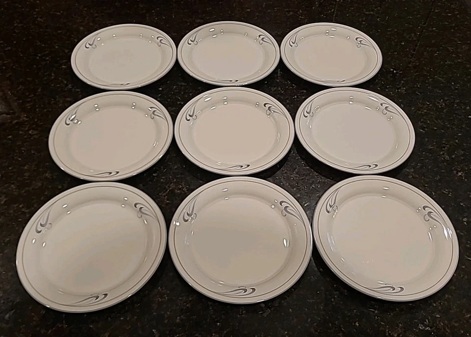 SET OF 9 Lenox Chinastone GREY BRUSHSTROKES 8.25" Salad, Luncheon Plates - Image 2 of 4