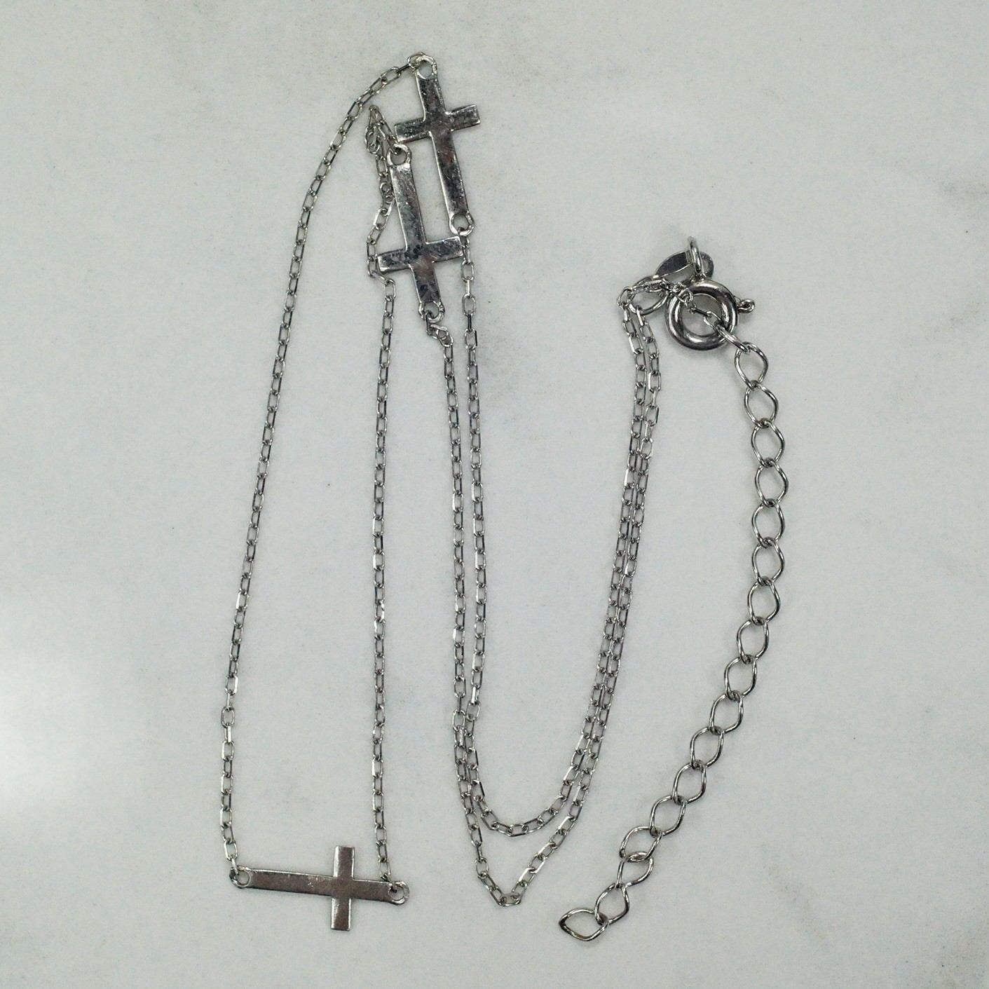 Sterling Silver Cable Chain Three Simplex Crosses… - image 3