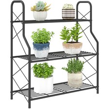 Outsunny 3-Tier Metal Plant Stand, Ladder Shelf Potted Plants Display
