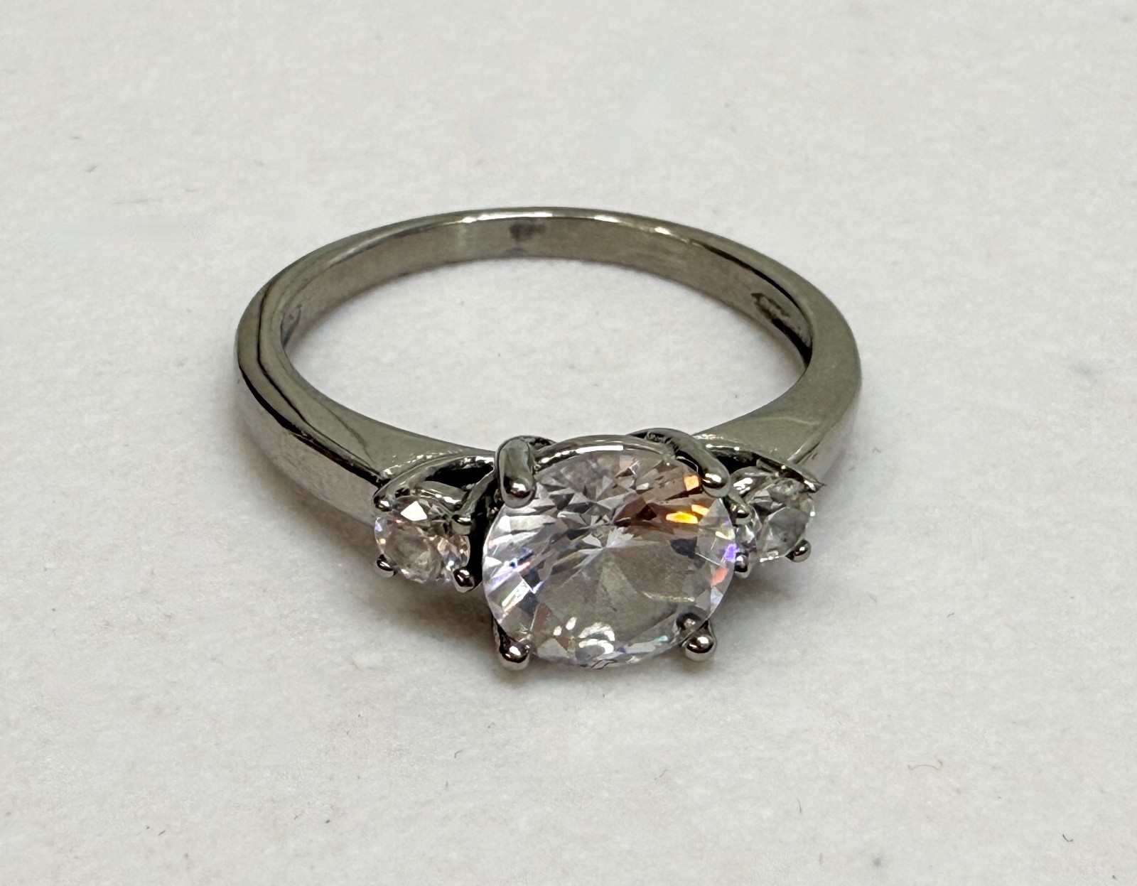 Vintage Statement Ring Three Stone Silver Tone CZ… - image 10