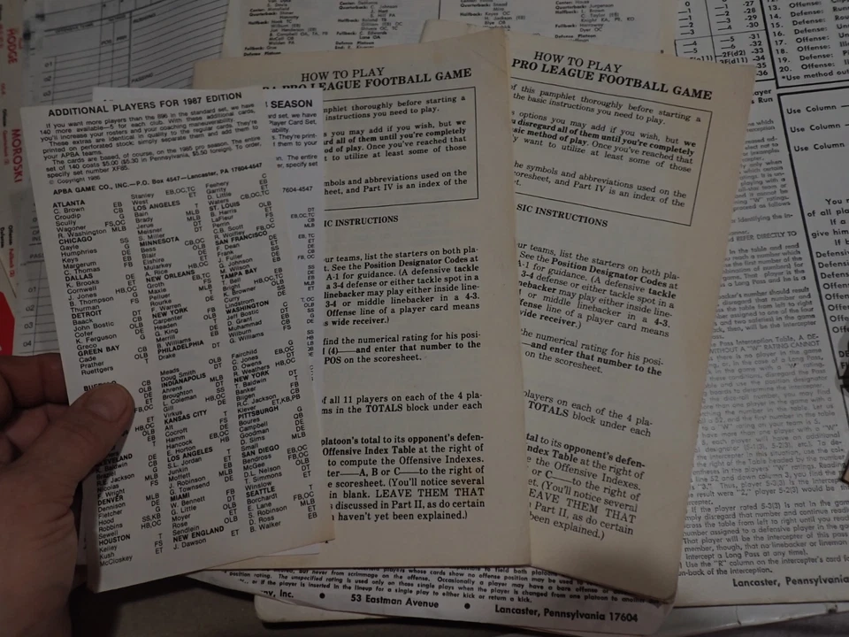 APBA Football Board Game Pro League XF82 not complete - vintage - Image 4 of 4