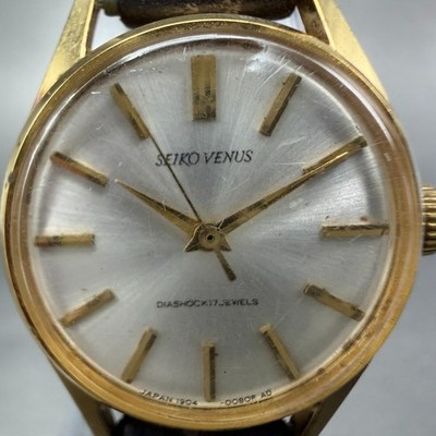 Seiko Venus Watch Women 23mm Silver Dial Gold Tone Round Manual