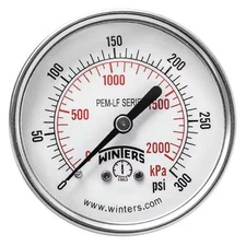 Lead-Free Pressure Gauge, 0 to 300 psi, 2 1/2 in , 1/4 in NPT, Center Back