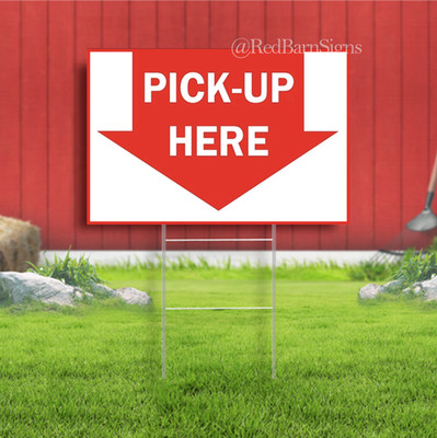 Pick-Up Here Arrow Indoor Outdoor Yard Sign with metal stakes