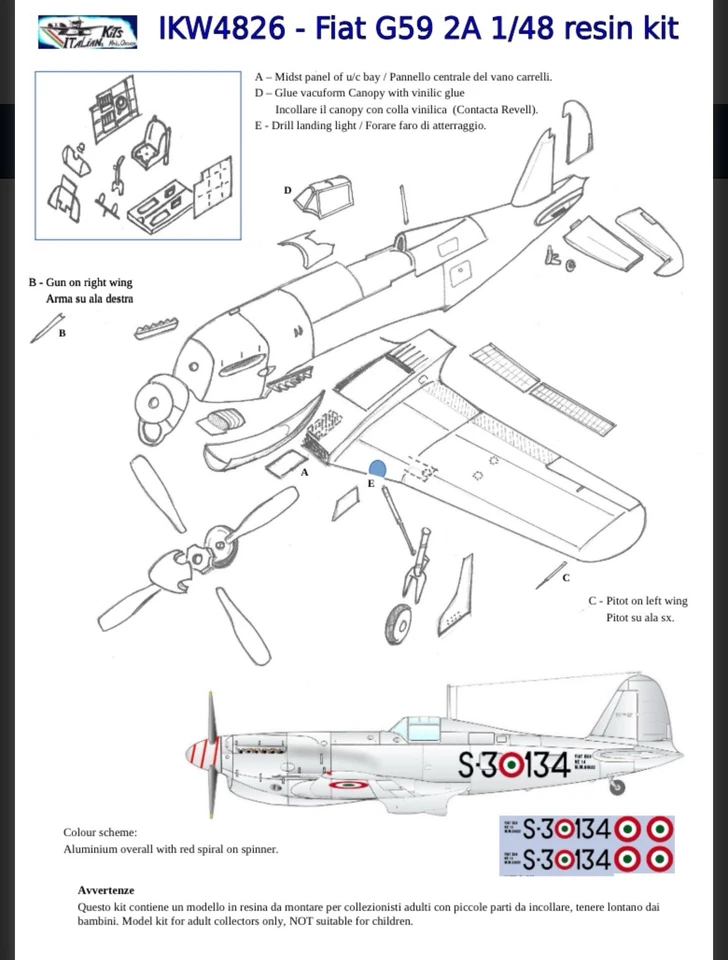 Fiat g59 2a full resin kit with decal italian post war aircraft in 1.48 scale - Immagine 4 di 4