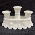 Vtg Westmoreland Paneled Grape 3 Lite Candelabra  Milk Glass 8" Candleholder