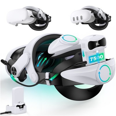 VR Head Strap mit Akkupack 2*7500mAh und Ladestation für Meta Quest 3/3s/2