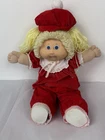 Vintage Cabbage Patch Doll Blond Hair Pigtails Blue Eyes Red Velvet Outfit