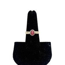 Sterling Silver 925 Pink Tiger's Eye Ring Size 6.75 Cabochon Dainty Minimalist