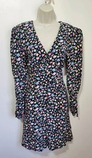 Nobody’s Child black floral print long sleeve shirt tea dress 14 new cottage