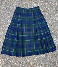 Vintage Pendleton Plaid Wool Pleated Midi Kilt Skirt Blue Green Scottish Sz 10
