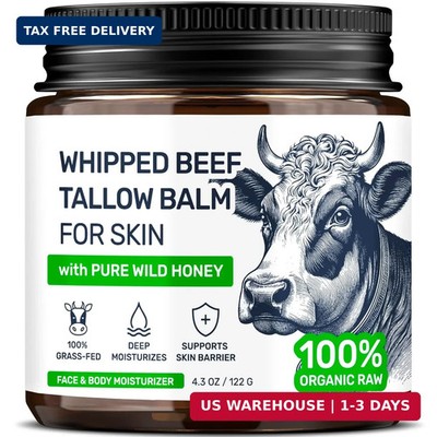 Beef Tallow for Skin - Grass Fed Whipped Tallow and Honey Balm for Face, 3-Ingre