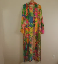 La Fuori Kimono Womens Small Silk Resort Duster Topper