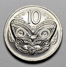 1975 New Zealand 10 Ten Cents - Copper Nickel Coin - World Coin - Maori Mask
