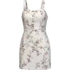 No Boundaries Womens XXL White Floral Denim Button Front Mini Dress with Pockets