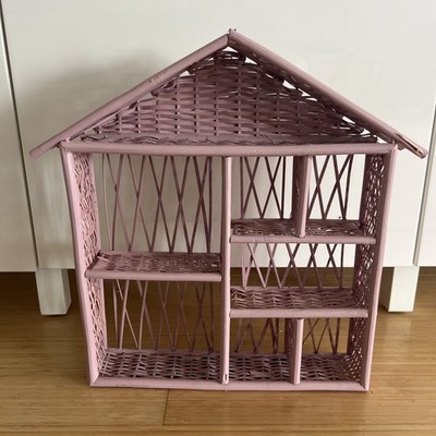 Pink Wicker Shabby Chic Wall Shelf 18x17 Knick Knacks Legos Collection