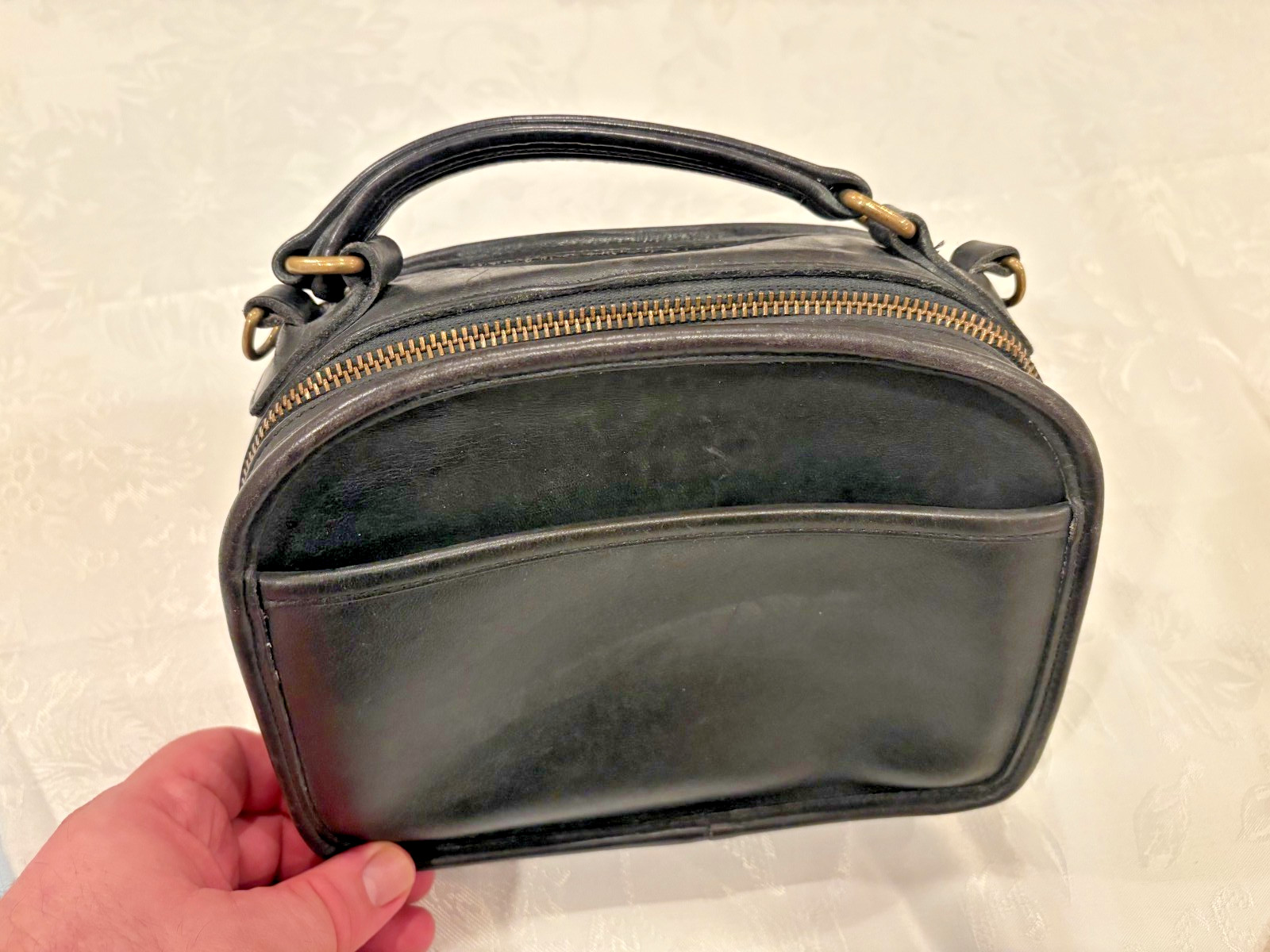 VINATGE COACH LONCHERA CUERO Negro Cartera Hombro Bandolera BOLSO con CORREA 9991