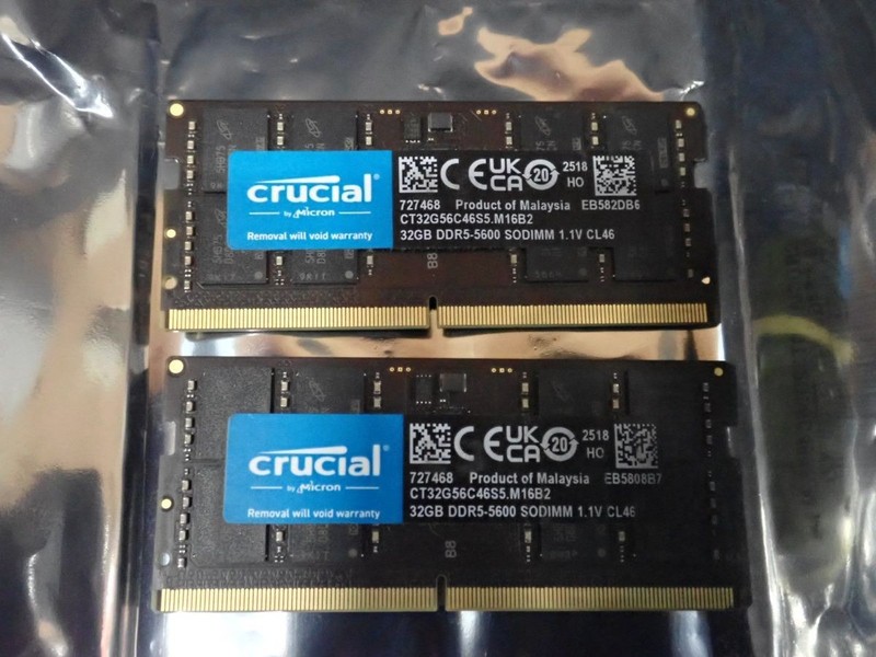 CRUCIAL CT32G56C46S5.M16B2 DDR5 RAM 64GB Kit (2x32GB) SODIMM DDR5 @ 5600 MT/s