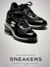 Chanel 2025K-2026 NEW TAGS BLACK WHITE CALFSKIN CHANEL CC LOGO SNEAKERS HEELS 39