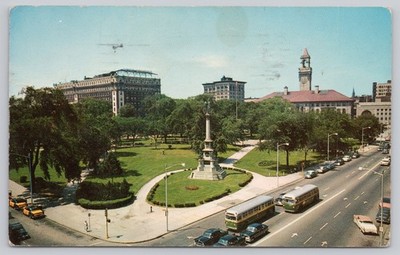 1959 Worcester MA The Common City Hall Trolley Buses Vintage Postcard