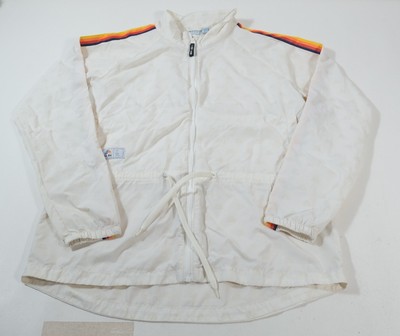 Aldi Gear Windbreaker Women Large Cream Rainbow Stripe Full Zip Retro Jacket L