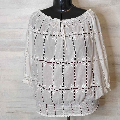 white eyelet peasant blouse