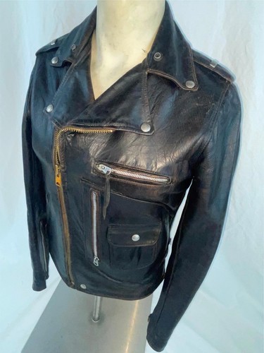 VTG 60s MENS S BUCO J-24L STEERHIDE LEATHER MOTORCYCLE BIKER JACKET - Picture 2 of 19