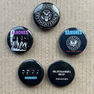 Ramones Official Button Badges x5 Designs Genuine - Punk Rock Music memorabilia