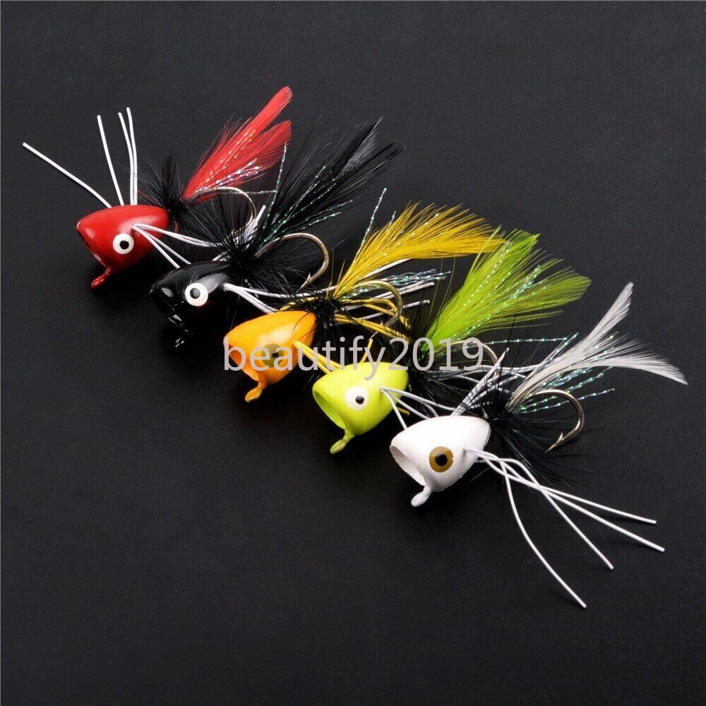 20Pcs Floating Popper Jig head Fly Dry Flies Fishing Lure Panfish Bluegill
