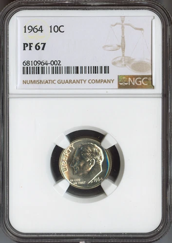 1964 Roosevelt Dime Silver NGC Proof PF67 Quality - BF*