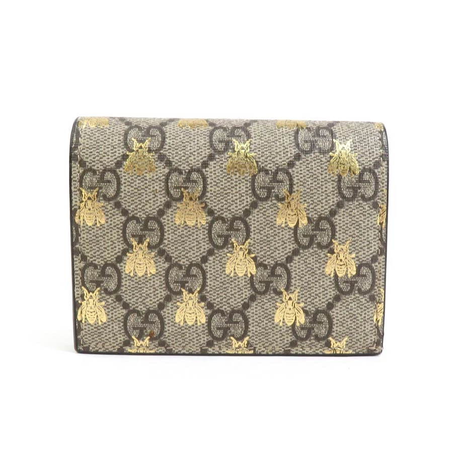Portefeuille GUCCI double pli Gg Supreme Bee PVC beige marron/or unisexe 508757 E58772F