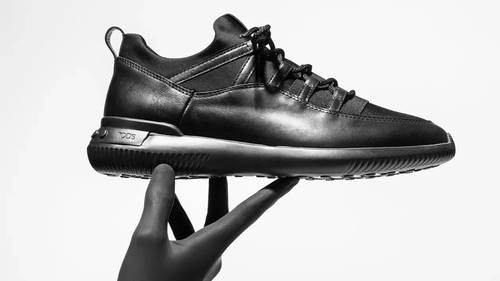 TOD'S Men's No-Code Leather and Scuba effect Sneakers Trainers Black $630 Sz 7.5