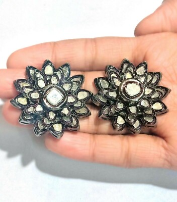Boucles doreilles clous en argent sterling 925 ventes exceptionnelles en forme de fleur diamant Rosecut Polki unique cadeau