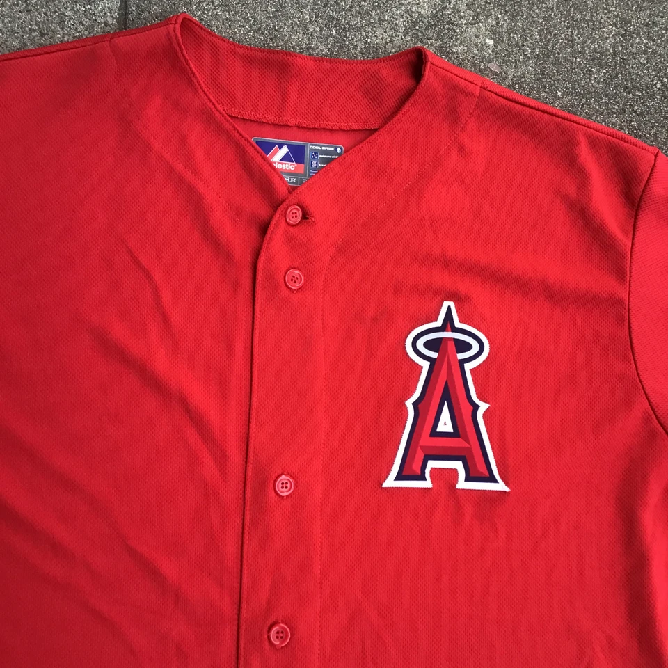 Majestic Los Angeles Anaheim Angels MLB Cool Base Red Jersey Mens XL Button - Image 4 of 4