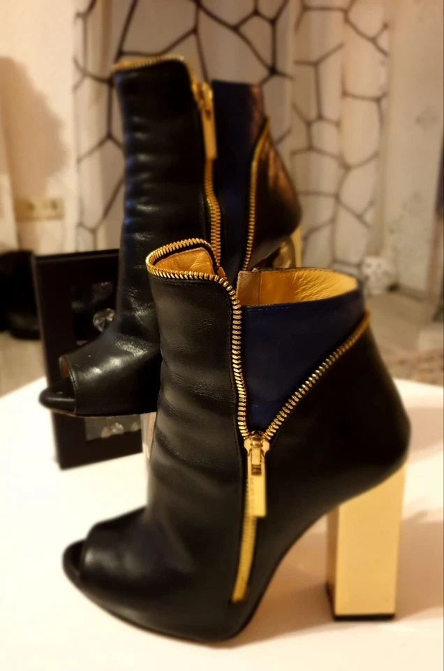 ELISABETTA FRANCHI Stiefelette Peep-Toe schwarz-gold  - Bild 3 von 4