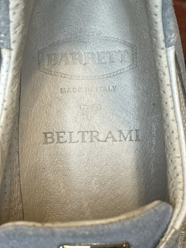 Mocasines Beltrami de cuero con gancho y bucle para mujer 7,5-38,5 Italia azul blanco dinero nuevos - Imagen 6 de 12