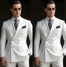 Men's Suits Peak Lapel Double-Breasted Formal Business Wedding Groom Tuxedo 3Pcs
