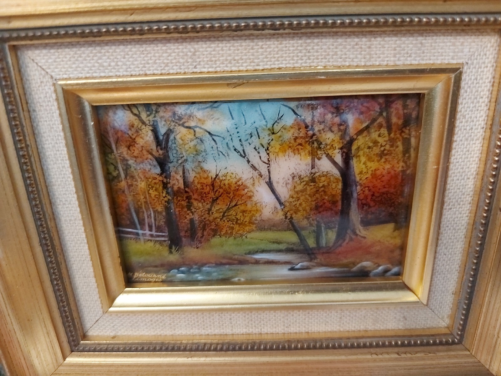 PETIT EMAUX LIMOGES 10 X 7 CMS signé MICHEL BÉTOURNÉ PAYSAGE ENCADRÉ 18
