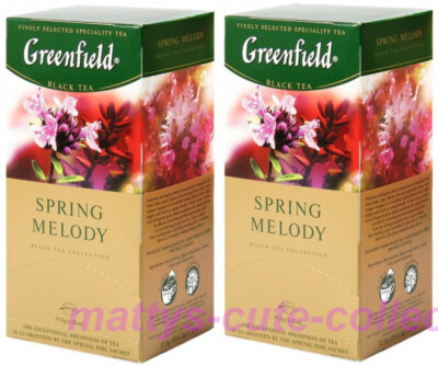 Greenfield Black Tea Spring Melody 2 PACK 50 Tea Bags Made in Russia RF NO GMO