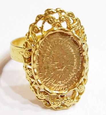 6 of 18x13mm Shiny Gold Victorian Deco Woven Flowers Adjustable Ring Settings