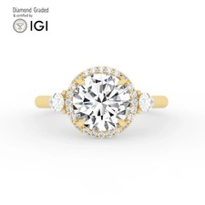 Round Diamond Trilogy Ring 18k Yellow Gold Labgrown 3.50 Ct Solitaire