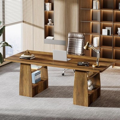 63 Inch Executive Desk Large Wooden Office Computer Desk with Storage Shelves