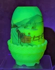 Vintage Fenton Glass 1980 Hand Painted "Going Home" Custard Fairy Lamp GLOWS