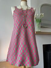NEW vintage one-off 60s retro stretch tunic mini go-go dress green neon pink 10