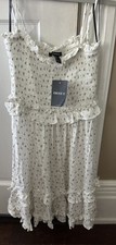 Forever 21 Daisy Flower  Sun Dress Tie Straps Size Small New NWT White Yellow