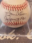 Vern Law Single Signed OAL Budig Baseball Cy Yount 1960 Inscription Pirates