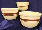 McCoy 125 Pottery Bowl Set Cream Brown Band Stripe Glossy Round Impressed Mark