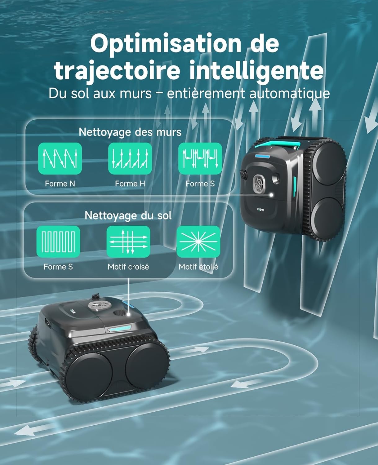 robot piscine double filtration – vue détaillée