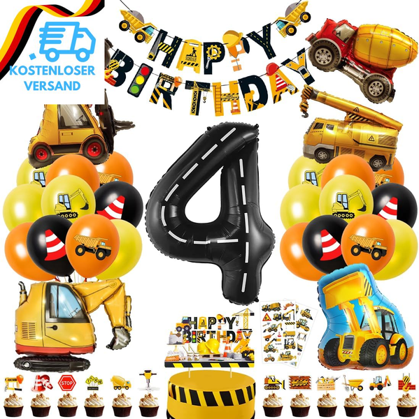 Bagger Deko Kindergeburtstag 4, Baustelle Geburtstag Deko 4 Jahre, Bagger Geburt-image