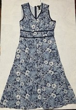 Eddie Bauer Fit and Flare Midi Dress Sleeveless Blue Floral Sz 8